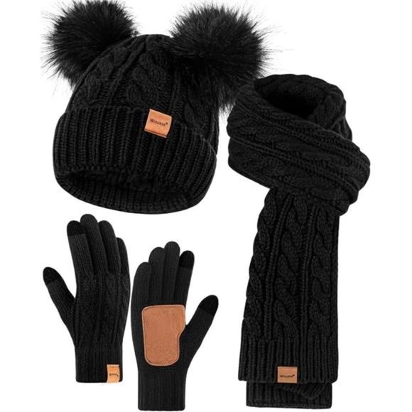 Winter Hat Scarf Glove Set for Women, Fleece Lined Beanie